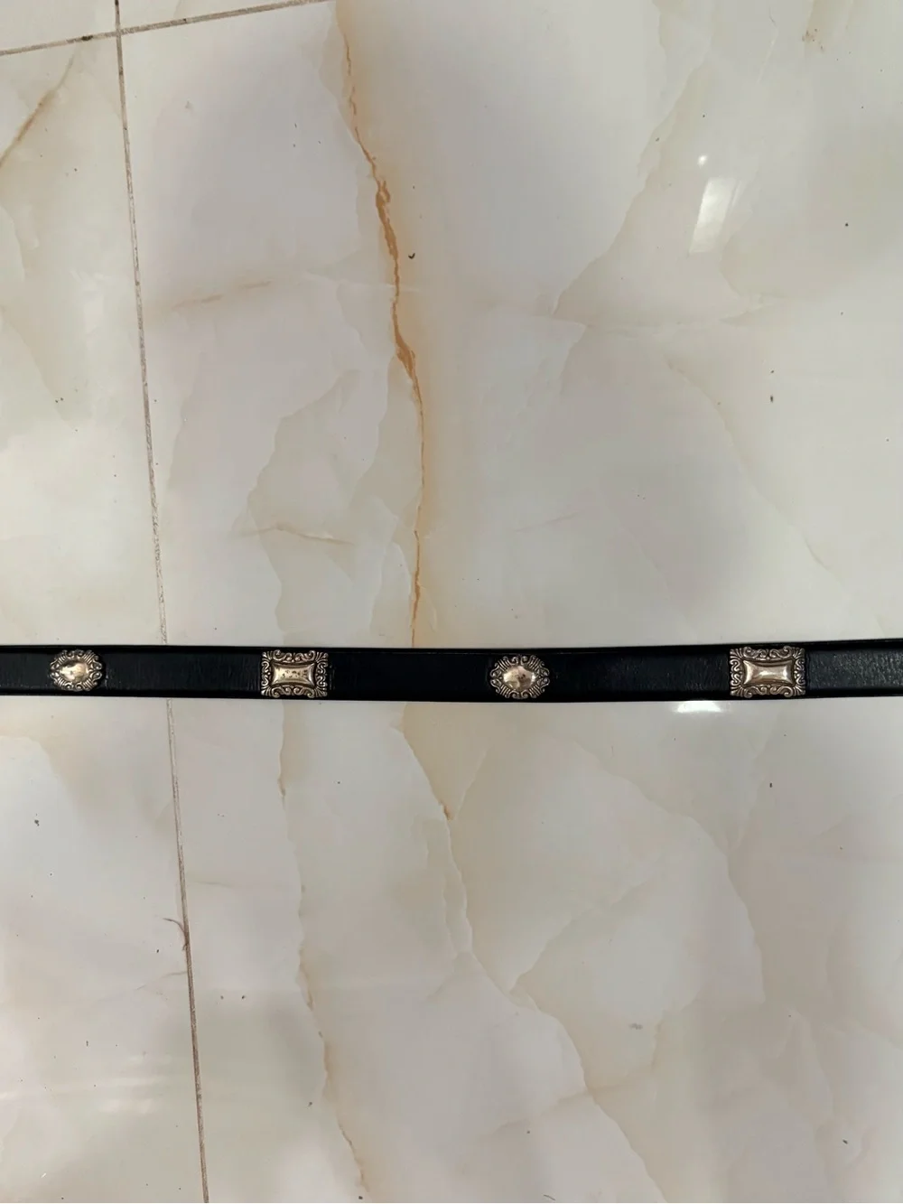 Fossil Vintage Black Leather Belt with Ornate Metal Concho Medallions Size M